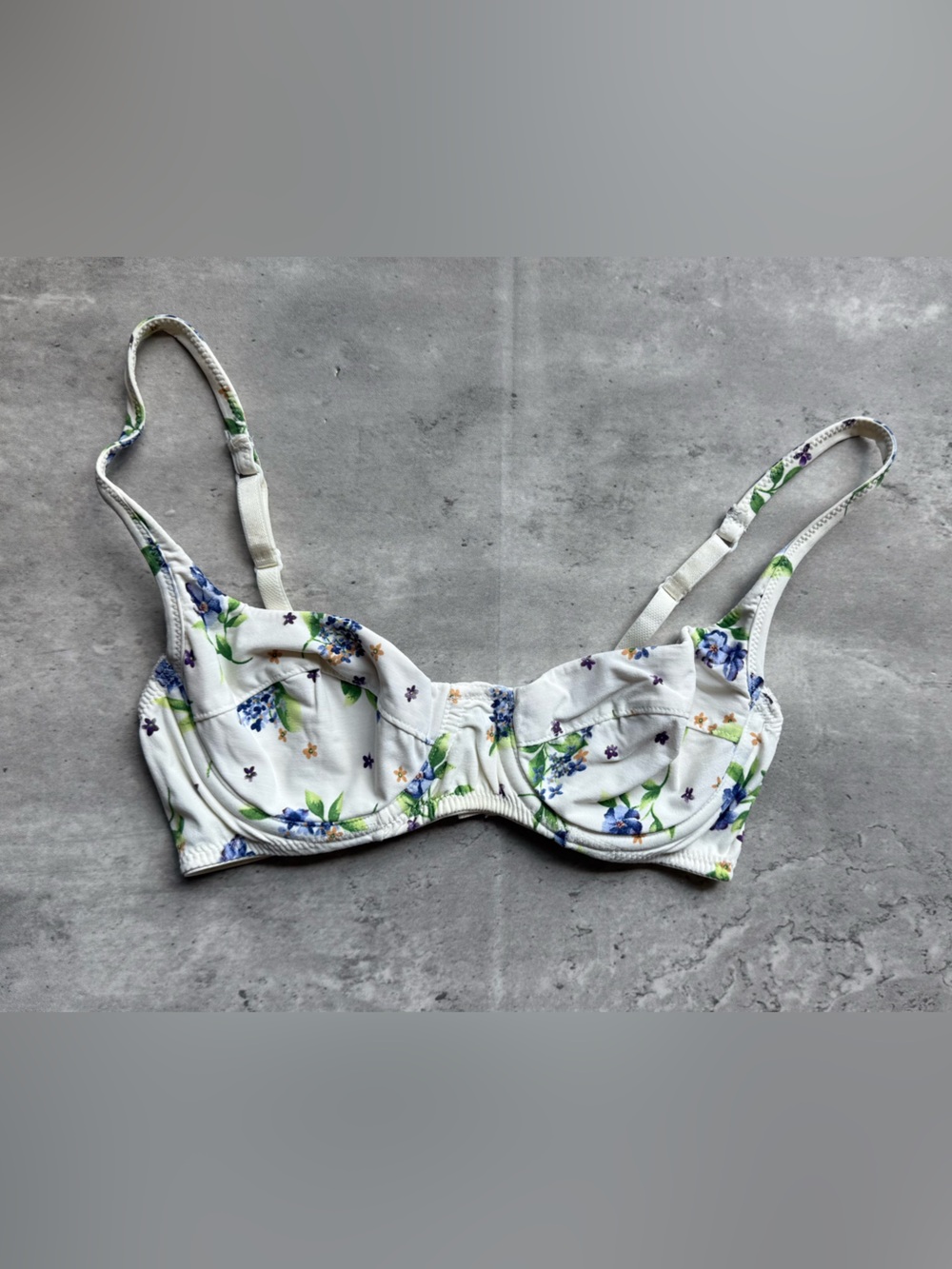 Victoria's Secret White Floral Underwire Bra with Blue and Green Accents